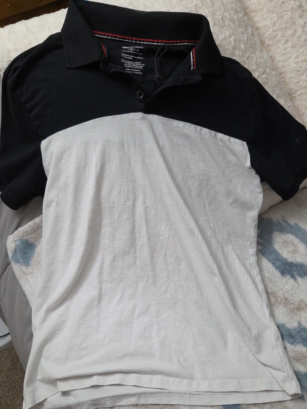 Paper Denim & Cloth Black and White Colorblock Polo
